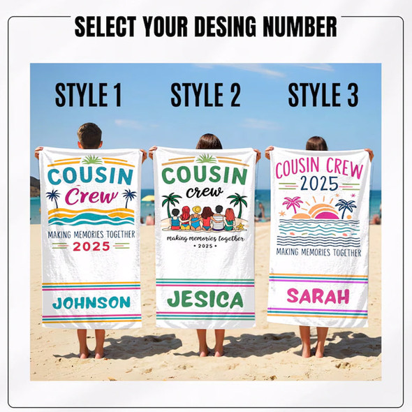Custom Cousin Crew Beach Towel, Matching Cousin Trip Gift, Family Reunion Gift