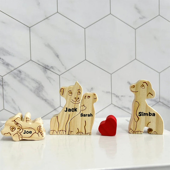Custom Wooden Lion Family Puzzle-Engraved Family Name Puzzle