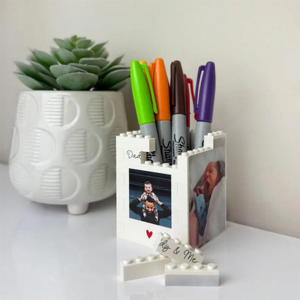 Personalised Daddy & Me Brick Desk Pencil Pot, Gift for Dad