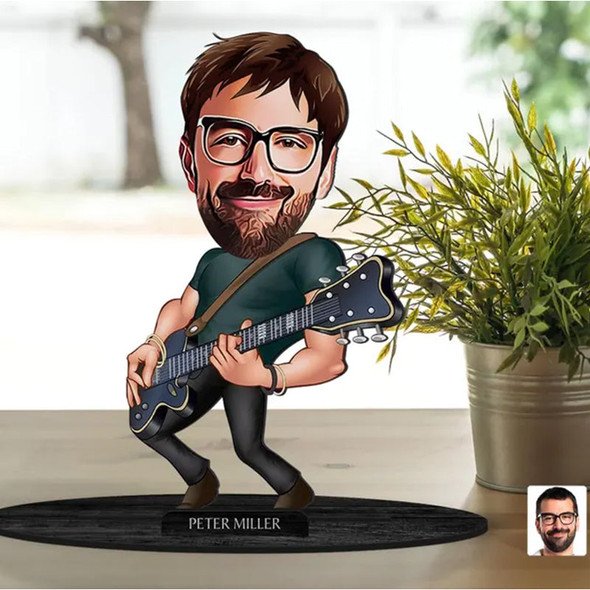 Personalized 3D Wooden Cartooned Guitarist Figurine Trinket