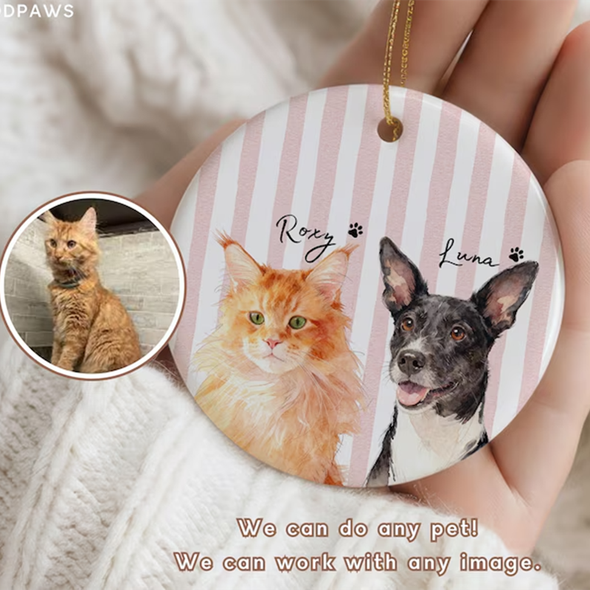 Personalized Pet Memorial Watercolor Ornament from Photo  Name