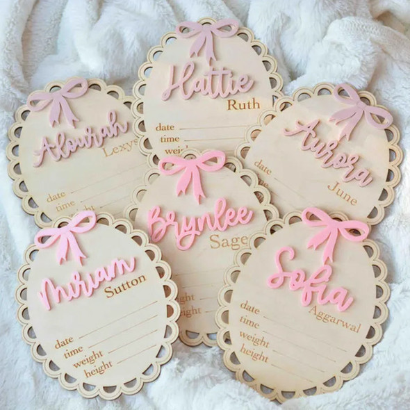 Pink Bow Birth Stat Sign Birth Announcement Sign