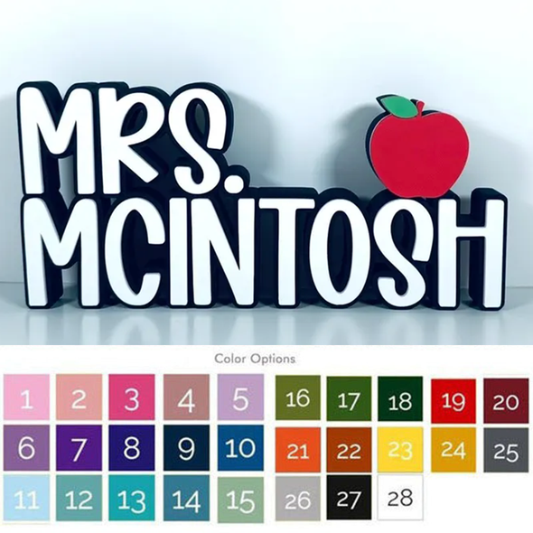 Teacher Name Plate, Multicolor Teacher Name Sign, Apple Name Plate