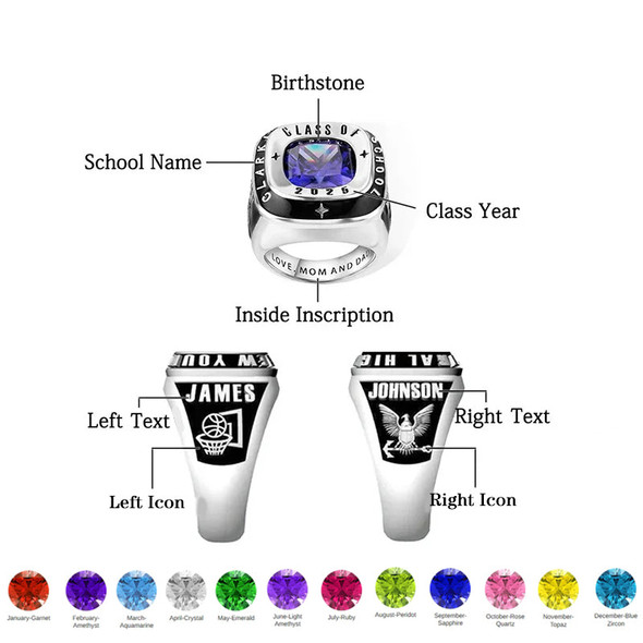 Personalized Engraved Stamp Ring with Birthstone Graduation Gift