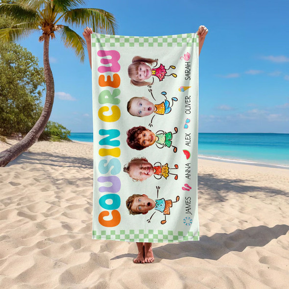 Personalized Cousin Crew Beach Towel With Names, Beach Towel For Cousin