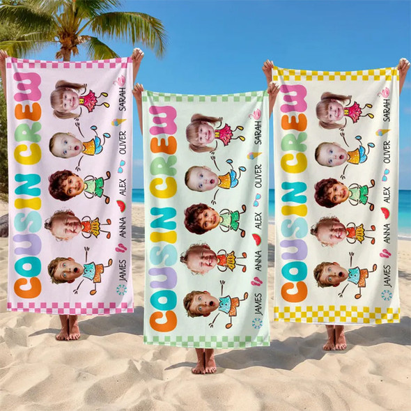 Personalized Cousin Crew Beach Towel With Names, Beach Towel For Cousin