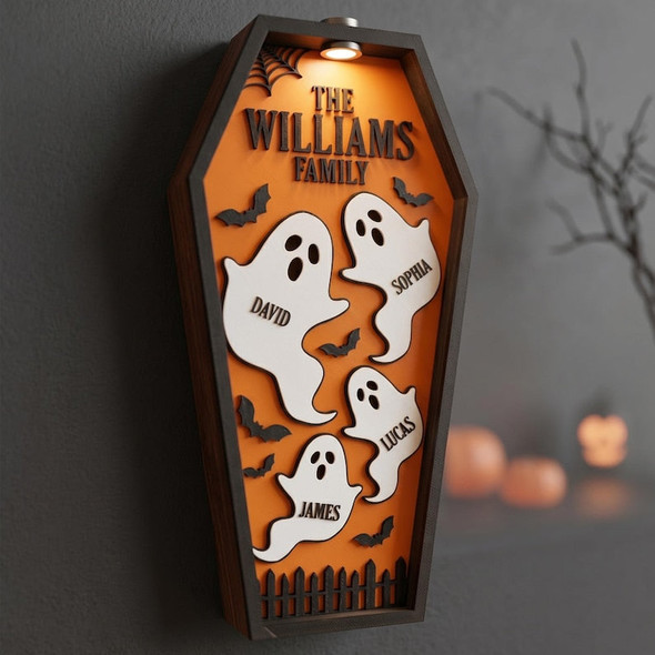 Personalized Ghost Family Coffin Sign, Custom Halloween Decor