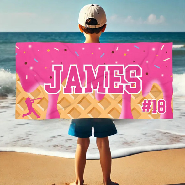 Custom Ice Cream Drip Baseball Beach Towel