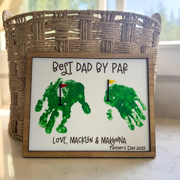 Fathera??s Day Golf Handprint Sign, Best Dad by Par Gift
