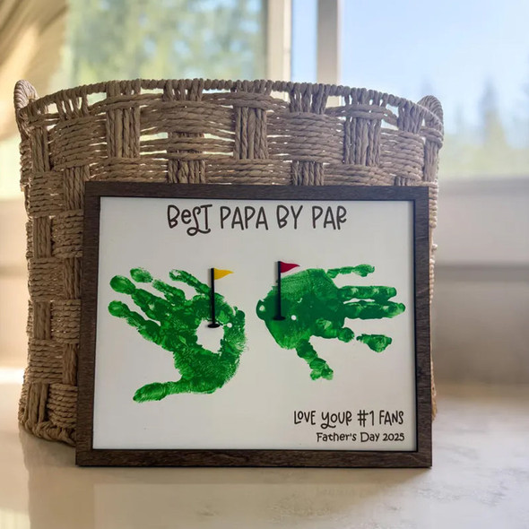 Fathera??s Day Golf Handprint Sign, Best Dad by Par Gift