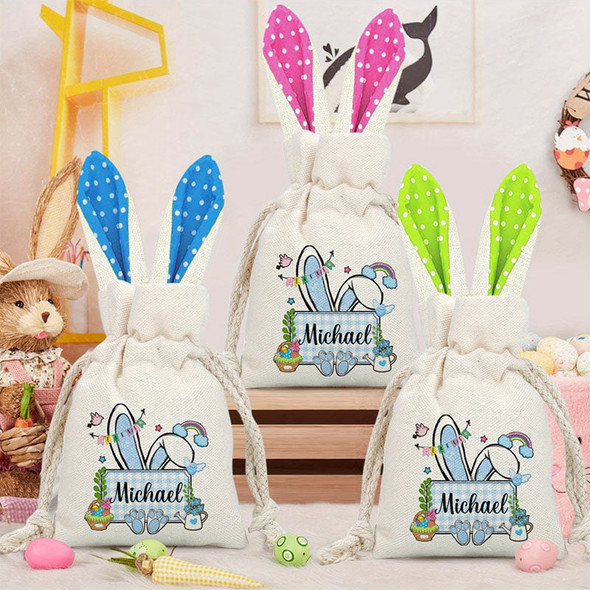 Custom Easter Bunny Sack - Personalized Rabbit Print Gift Bag with Name