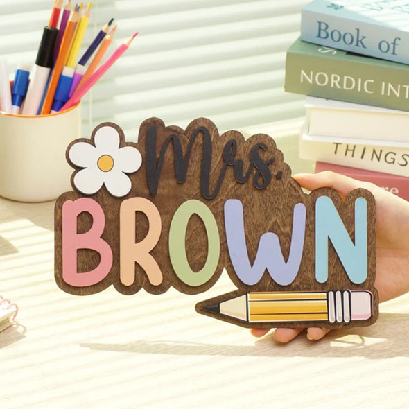 Custom 3D Teacher Door Sign, Personalised Name with Pencil Teacher Sign