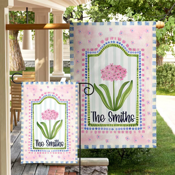 Personalized Floral Garden Flag Pink Flower Flag Porch Decor Entry Flag Yard Decor