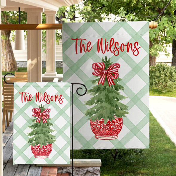 Watercolor Christmas Tree Flag Personalized Garden Flag