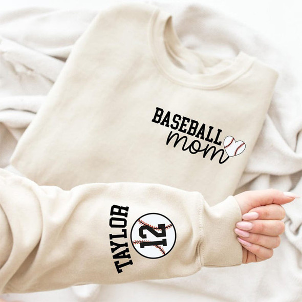 Personalize Baseball Mom Kids Name On Sleeve Sweatshirt