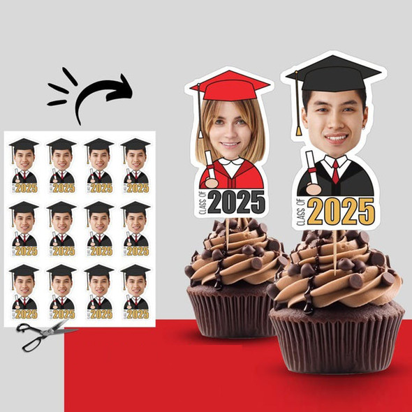 Graduation Cupcake Toppers with Photo, Class of 2025 Cupcake Toppers