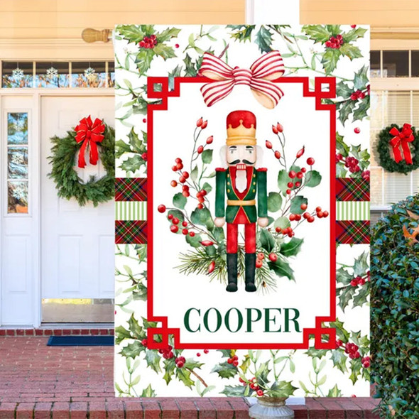 Personalized Christmas Nutcracker Garden Flag: Holiday Holly House Flag Outdoor Decor