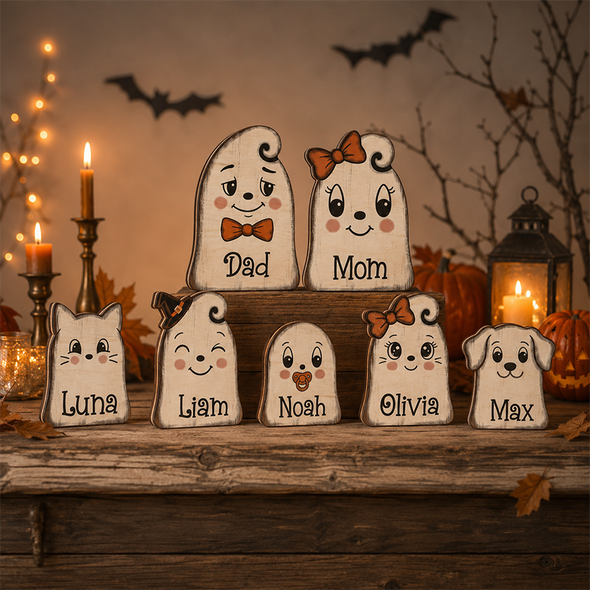Vintage Halloween Decor Indoor, Custom Name Family Wooden Block for Shelf Decor,