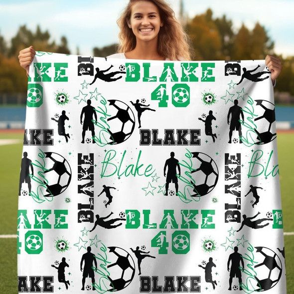 Custom Name Soccer Blanket, Gift for Soccer Player