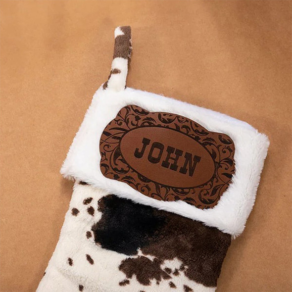 Personalized Western Cowboy Cow Print Fleece Christmas Stocking