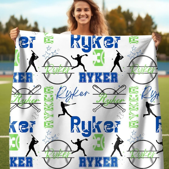 Baseball Boy Personalized Blanket, Custom Name Collage with Baseball Pattern Throw