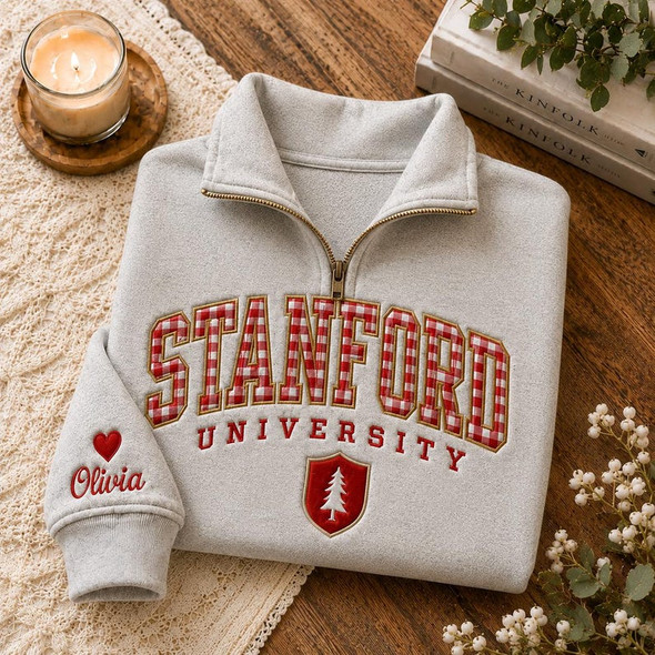 Custom Gingham College Quarter Zip Sweatshirt