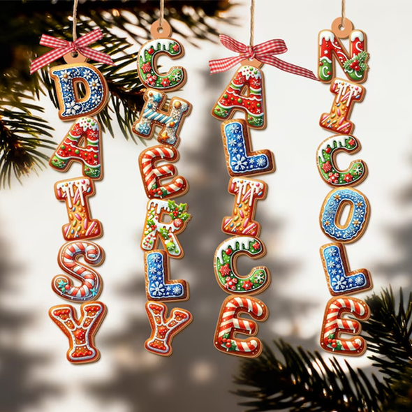 Custom Gingerbread Alphabet Ornament, Christmas Tag for Stockings,Kids Name Ornament