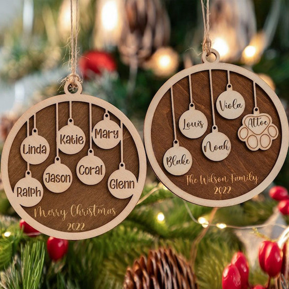 Custom Christmas Ornament,Personalized Family And Pet Ornament,Engraved Wood Ornament,Family And Pet Christmas Gift Decor