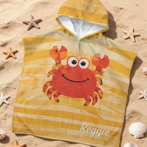 Personalized Kids Hooded Beach Towel, Cute Sea Animal Bath Poncho