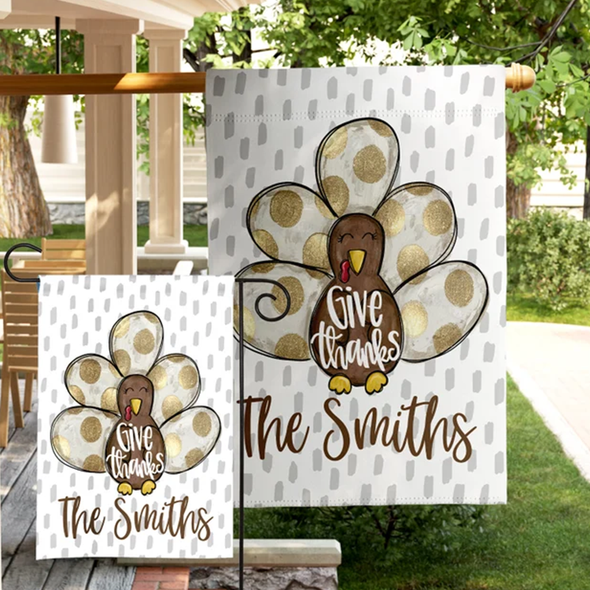 Thanksgiving Turkey Flag Personalized Garden Flag Preppy Thanksgiving Decor