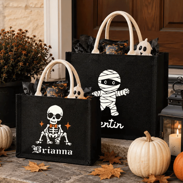 Personalized Halloween Trick or Treat Bag, Custom Name Halloween Tote