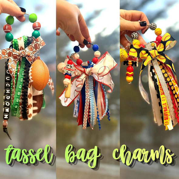SPORTS Mom Tassel Charms // Ribbon Bag Charm // Sports Keychain // Gift for Moms