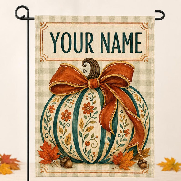 Personalized Fall Pumpkin Garden Flag, Custom Family Name Linen Yard Decor