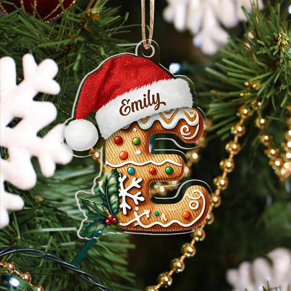 Personalized Initial Christmas Ornament, Custom Gingerbread Letter Ornament