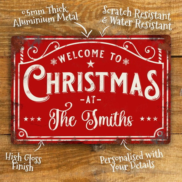 Personalised Christmas Sign Vintage Metal Wall Door Decor