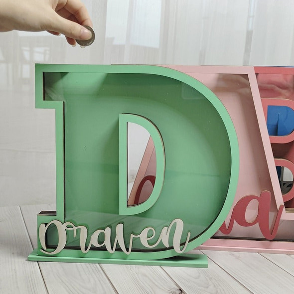 Custom Letter Piggy Bank With Name, Wooden Initial Piggy Bank for Boys or Girls