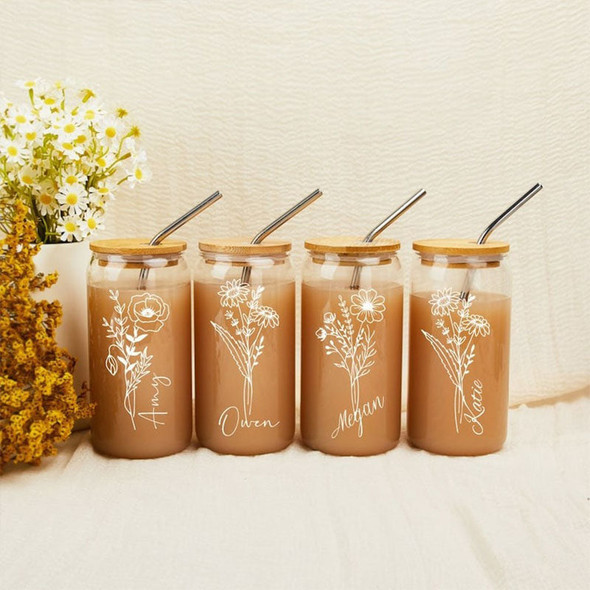 Custom Name Cup With Birth Flower,Birth Month Iced Coffee Cup