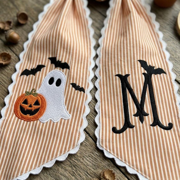 Personalized Halloween Wreath Sash, Monogram Ghost Pumpkin Door Decor