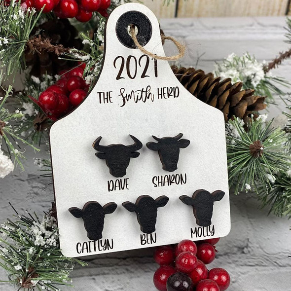Personalized Family Christmas Ornament, Farm Ornament, Farmer, Cow Tag Christmas Decor, Christmas Gift, Dairy