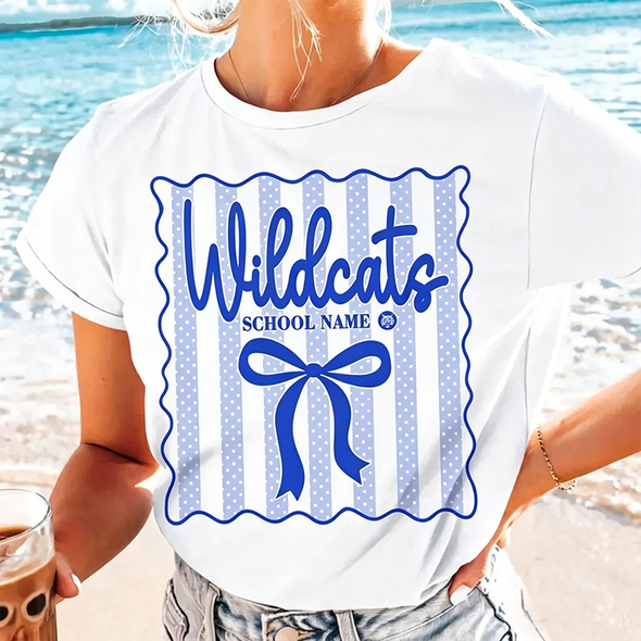 Custom School Name Mascot Shirt , Polka Dot Coquette Bow Shirt Design