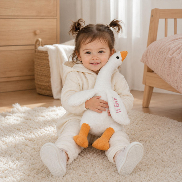 Personalized Baby Goose Plush, Custom Embroidered Stuffed Toy