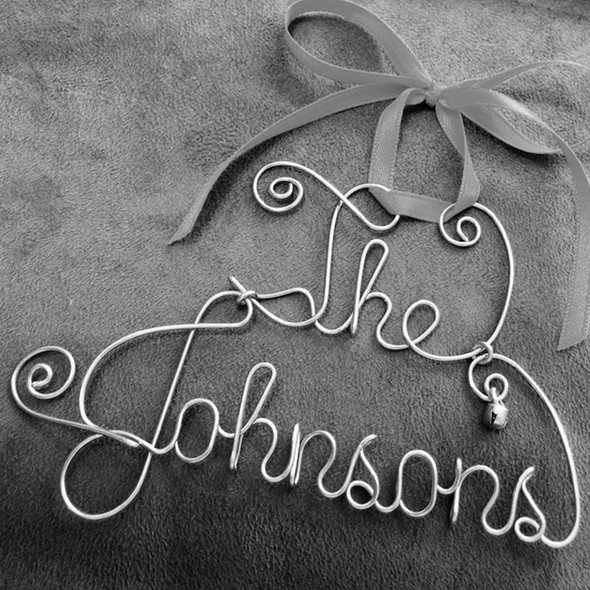 Personalized Family Name ChristmasGreen Ribbon~Jingle Bell~