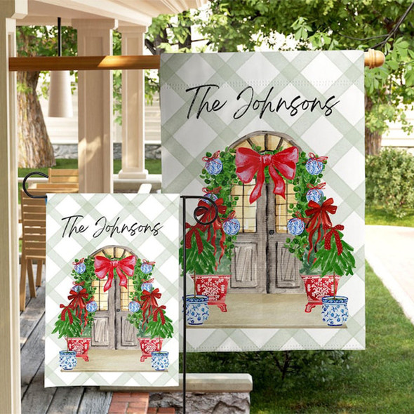 Custom Christmas Holly Front Door Yard Welcome Home Sign Display Garden Flag Family Gift