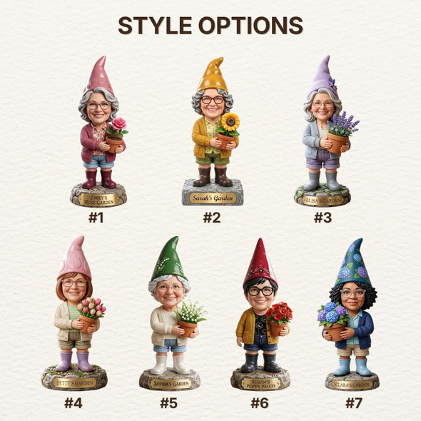 Personalized Grandma Garden Gnome 2D FLAT Wooden Block, Custom Photo and Name Flower Pot
