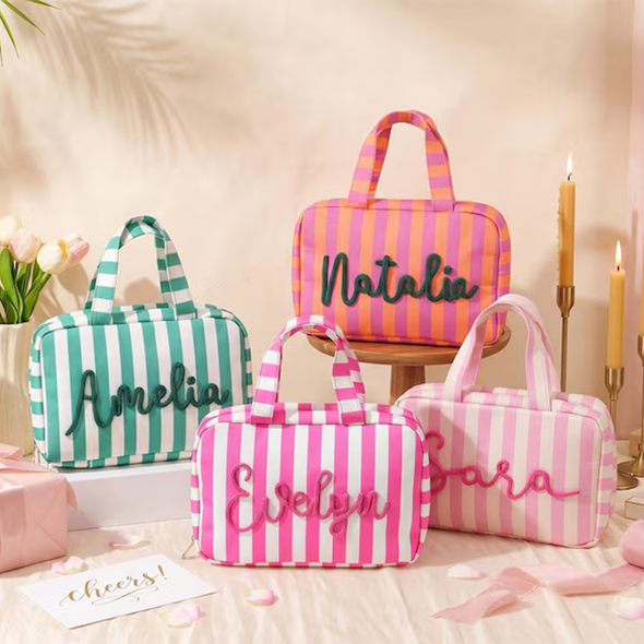 Custom Expandable Foldable Toiletry Bag, Personalized Hanging Travel Makeup Bag with Hook