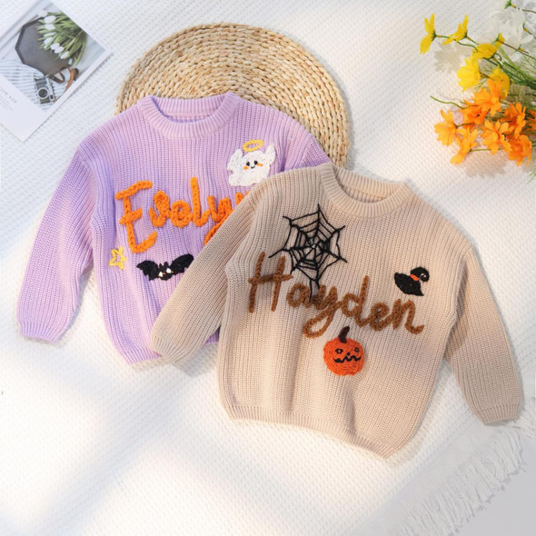 Happy Halloween Personalized Embroidered Baby Sweater, Custom Name