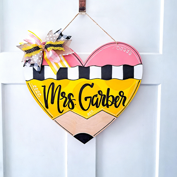 Heart Door Hanger, Pencil Door Hanger, Gift For Teacher Friends, Personalized Teacher Gift