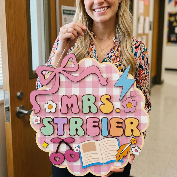 Personalized 3D Wood Teacher Door Sign, Classroom Door Hanger, Teacher Appreciation Gifts, Back To School Gift