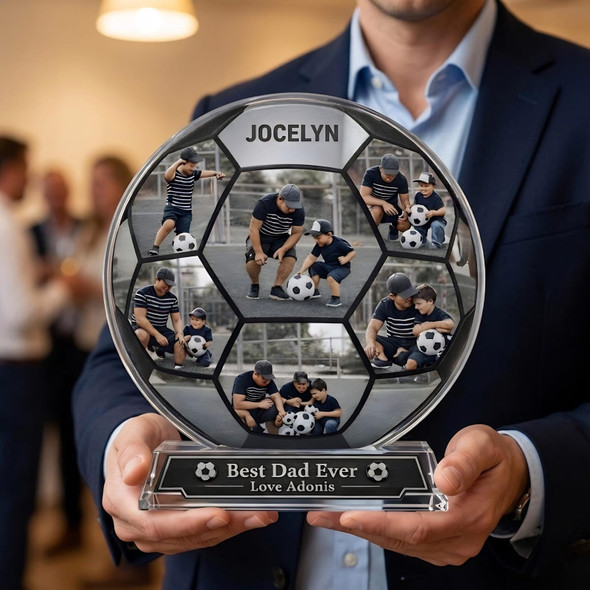 Personalized Soccer Ball Acrylic Plaque Custom Photo Gift For Dad From Son