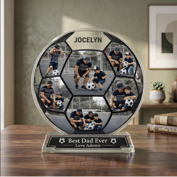 Personalized Soccer Ball Acrylic Plaque Custom Photo Gift For Dad From Son